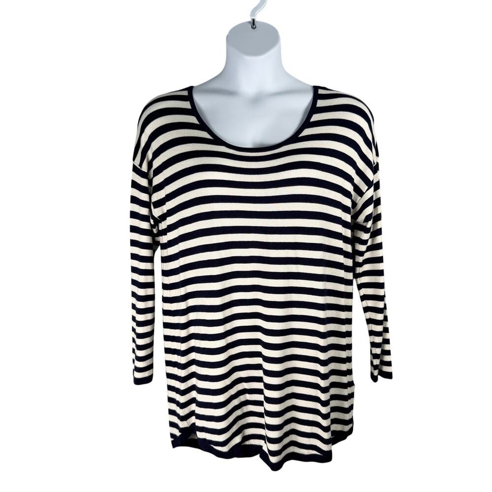 Soft Surroundings Sweater Tunic Womens XL‎ Navy Stripe Knit Back Zip Margulies